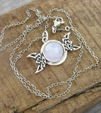 Celtic Triple Moon Goddess Pendant with Moonstone Cabochon & Optional Hidden Pentagram, 100% Handmade