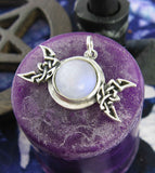 Celtic Triple Moon Goddess Hidden Pentacle Pendant Necklace w/ Moonstone Optional Hidden Pentagram Crescent Phases Witchy Witchcraft Wiccan Pagan Witch