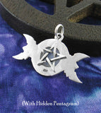 Celtic Triple Moon Goddess Pentacle Pendant Necklace w/ Moonstone Optional Hidden Pentagram Crescent Phases Witchy Witchcraft Wiccan Pagan Witch