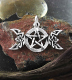 Celtic Triple Moon Goddess Pentacle Pendant Necklace Crescent Phases Pentagram Witchy Witchcraft Wiccan Pagan Witch Jewelry Mystical front view