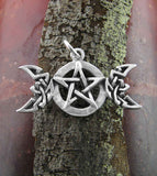 Celtic Triple Moon Goddess Pentacle Pendant Necklace Crescent Phases Pentagram Witchy Witchcraft Wiccan Pagan Witch Jewelry Mystical front view two