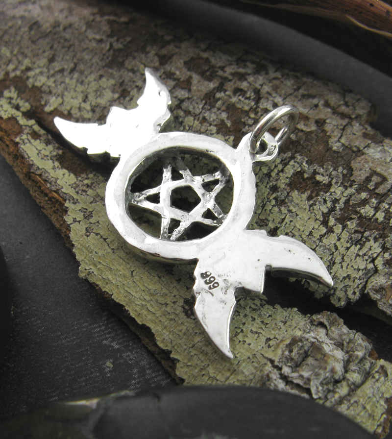 Celtic Triple Moon Goddess Pentacle Pendant, 100% Handmade
