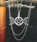Celtic Triple Moon Goddess Pentacle Pendant Necklace Crescent Phases Pentagram Witchy Witchcraft Wiccan Pagan Witch Jewelry Mystical on chain two