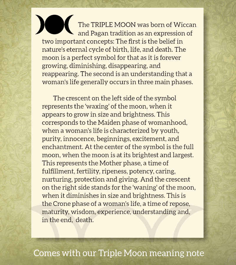 Celtic Triple Moon Goddess Pendant with Moonstone & Optional Hidden Pentagram, 100% Handmade