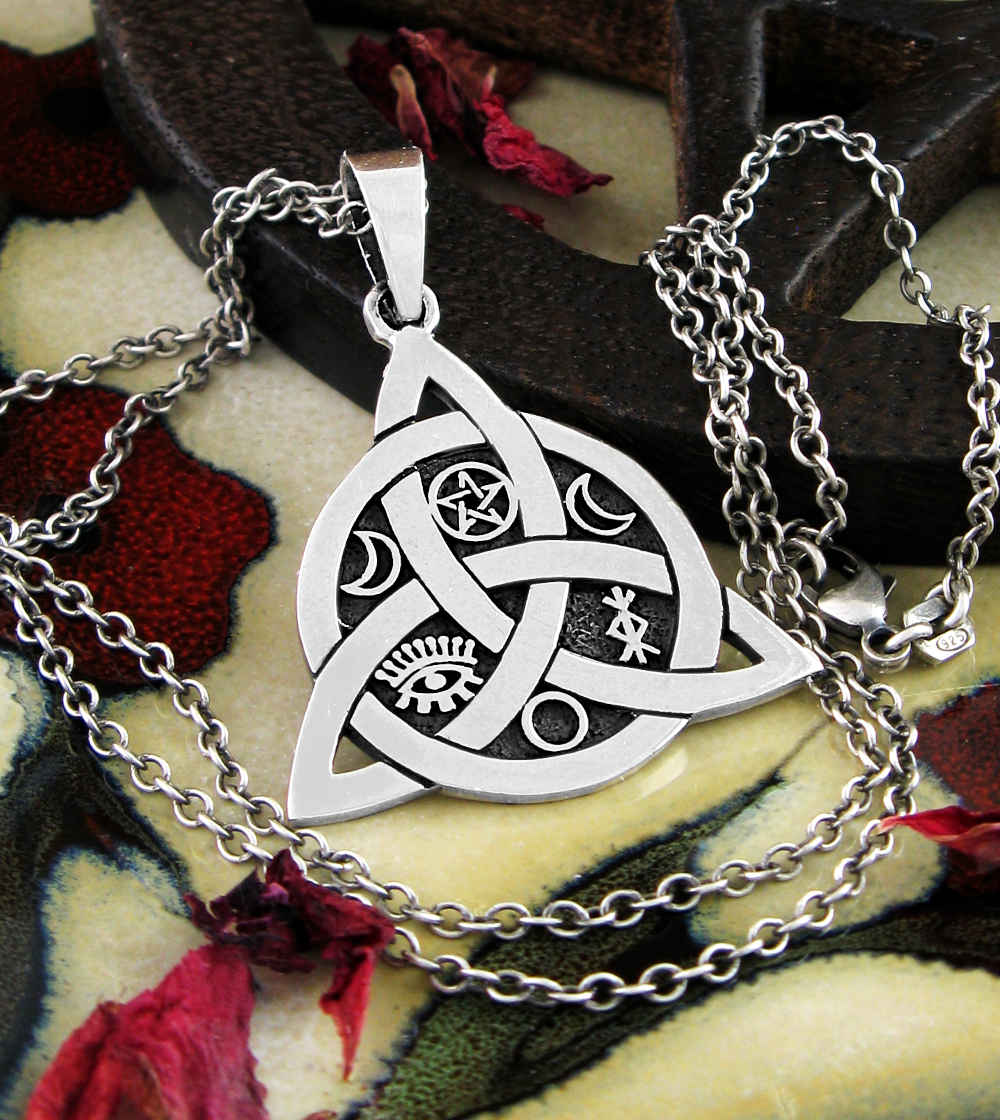 Triquetra With Interwoven Circle And Symbols Pendant | Woot & Hammy