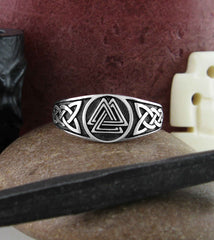 Valknut With Celtic Knots Oxidized Signet Ring | Woot & Hammy