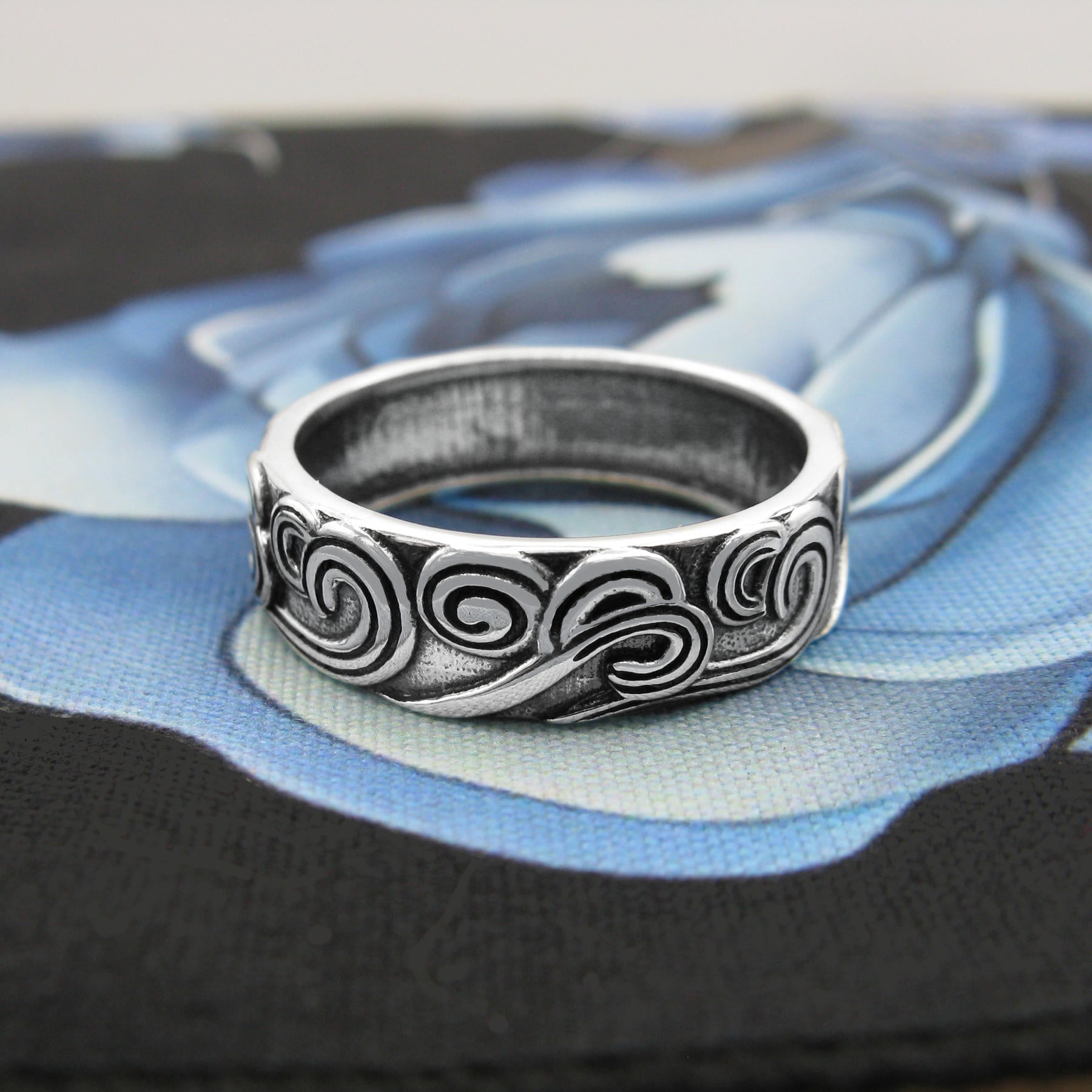 Ocean Waves Oxidized Band Ring Strength Energy Nature Movement Change Transformation Life Cycles Transient Emotions Thoughts Tides Moon Goddess | Woot and Hammy