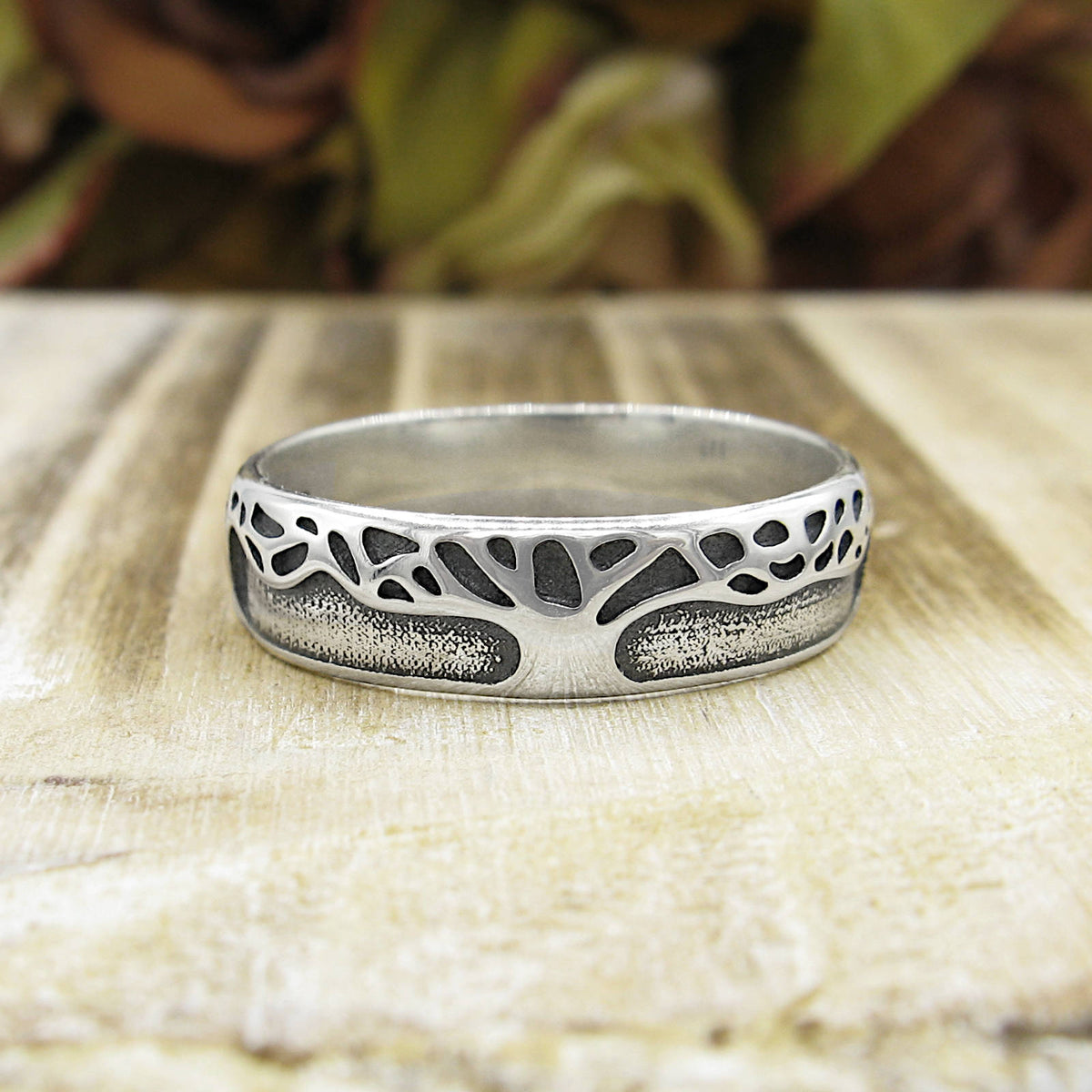 Tree of Life Oxidized Band Ring Honeycomb Hexagon Pattern Family Nature Interconnected Wiccan | Woot & Hammy