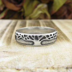 Tree of Life Oxidized Band Ring Honeycomb Hexagon Pattern Family Nature Interconnected Wiccan | Woot & Hammy