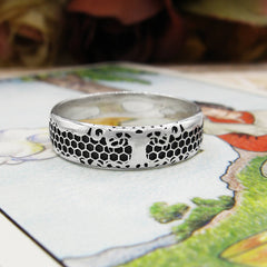 Tree of Life Oxidized Band Ring Honeycomb Hexagon Pattern Family Nature Interconnected Wiccan | Woot & Hammy