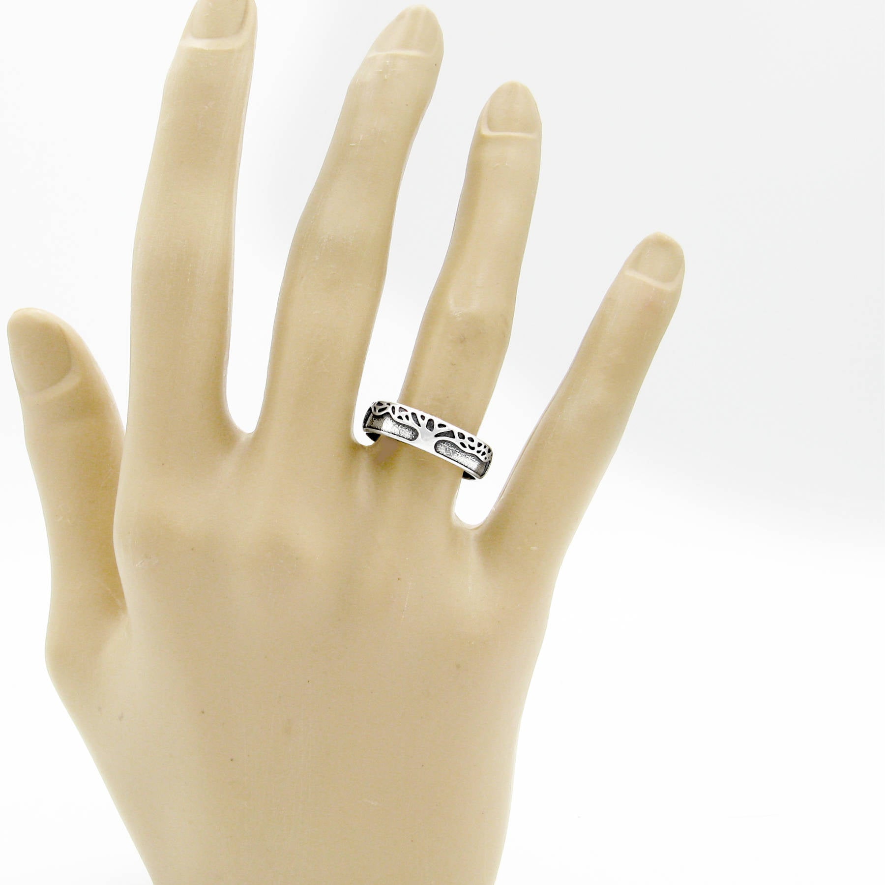 Tree of Life Oxidized Band Ring Honeycomb Hexagon Pattern Family Nature Interconnected Wiccan | Woot & Hammy