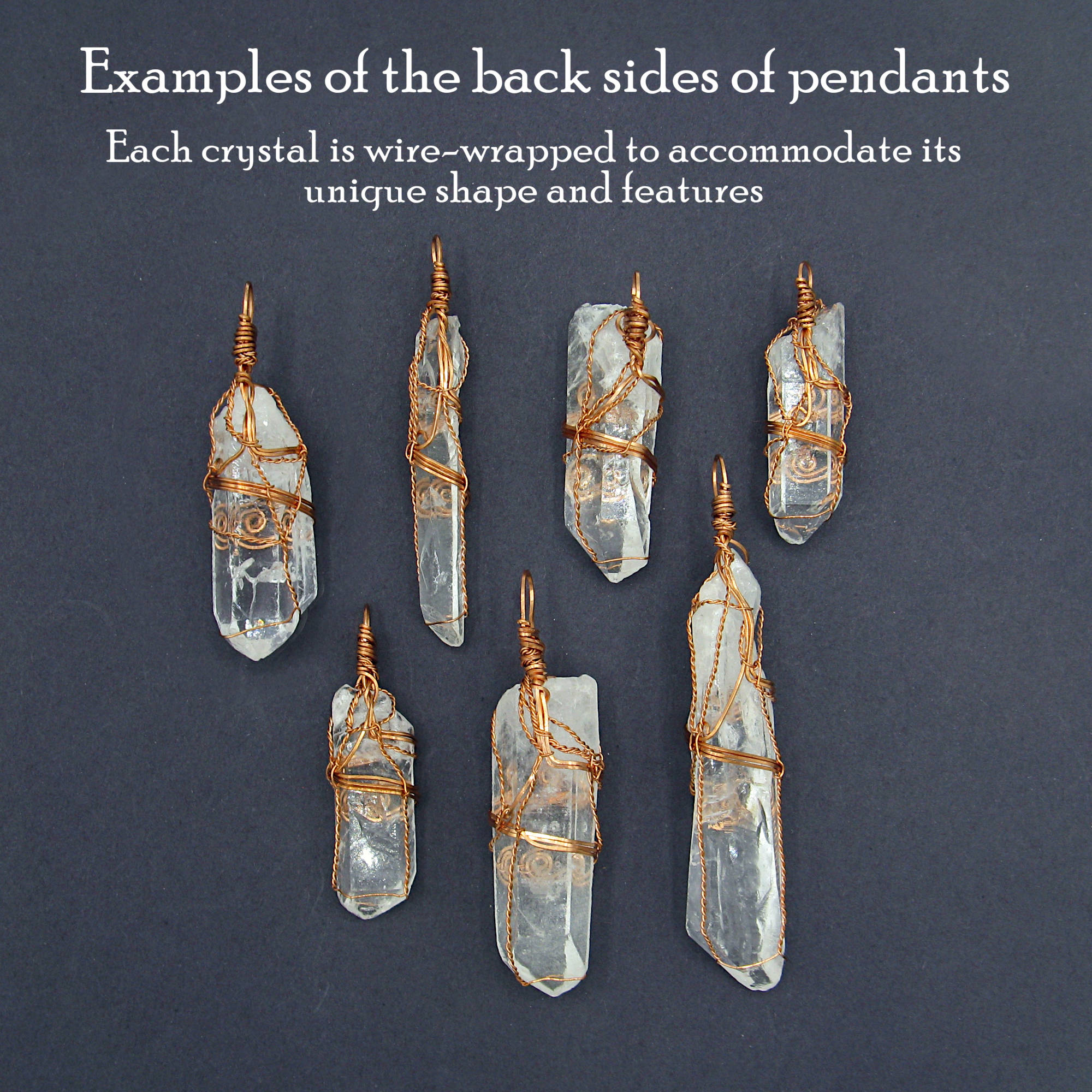 Raw Quartz Crystal Point Handmade Pendant Necklace Copper Wire-Wrapped Two Swirls 24 Inch Chain | Woot & Hammy
