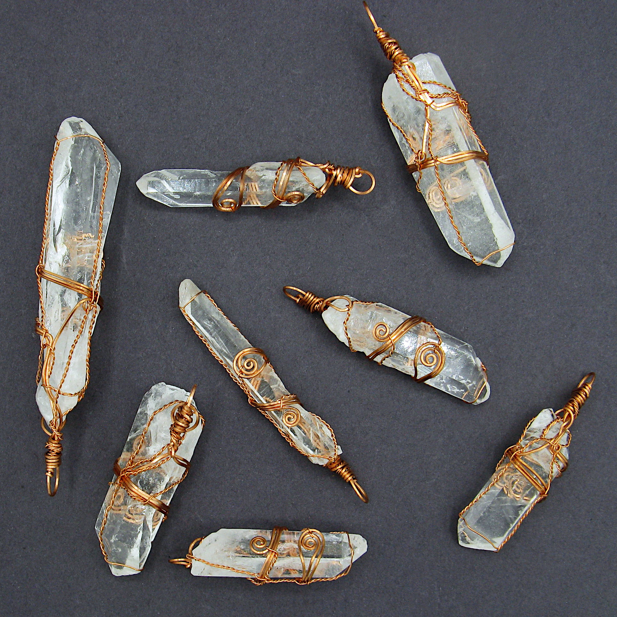 Raw Quartz Crystal Point Handmade Pendant Necklace Copper Wire-Wrapped Two Swirls 24 Inch Chain | Woot & Hammy