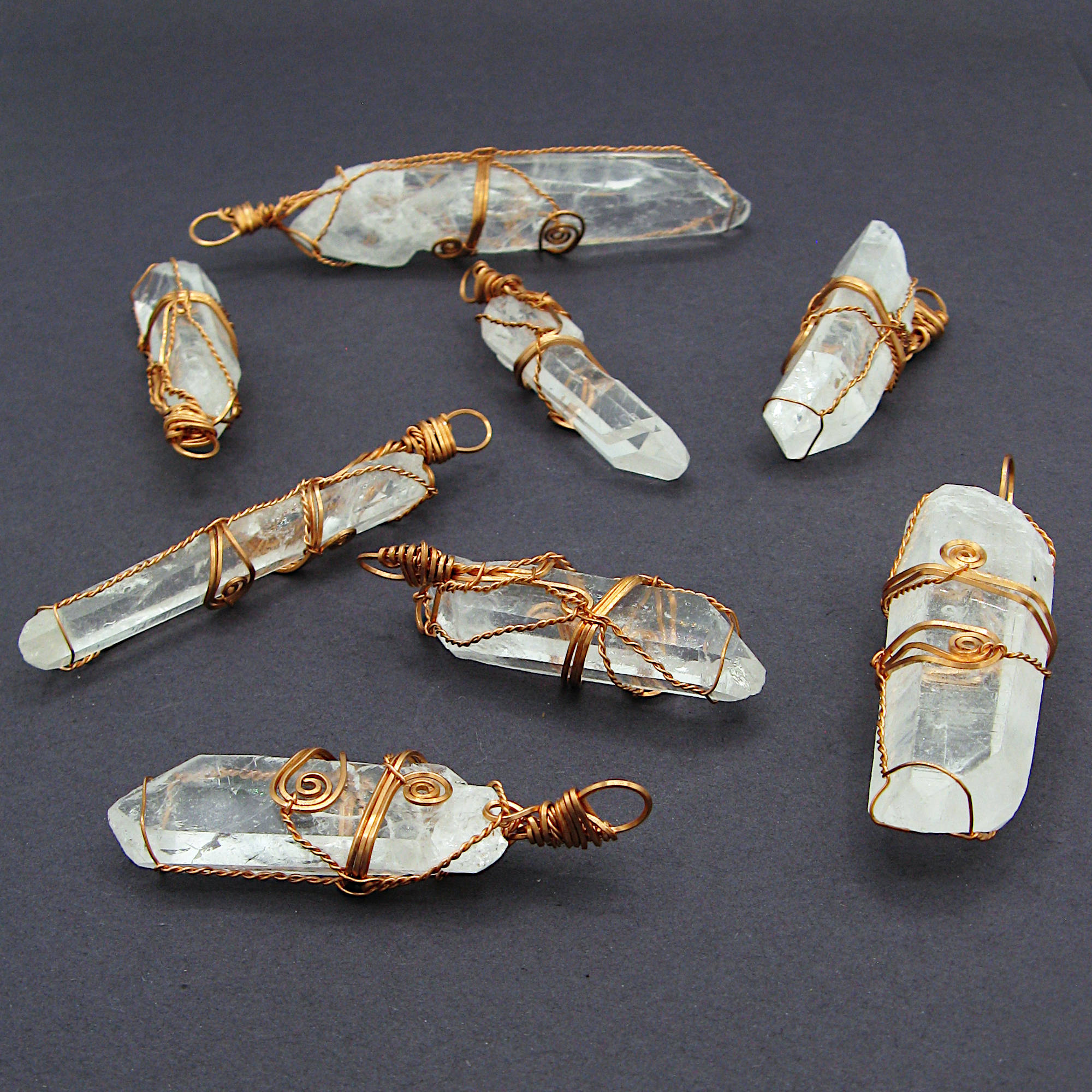 Raw Quartz Crystal Point Handmade Pendant Necklace Copper Wire-Wrapped Two Swirls 24 Inch Chain | Woot & Hammy