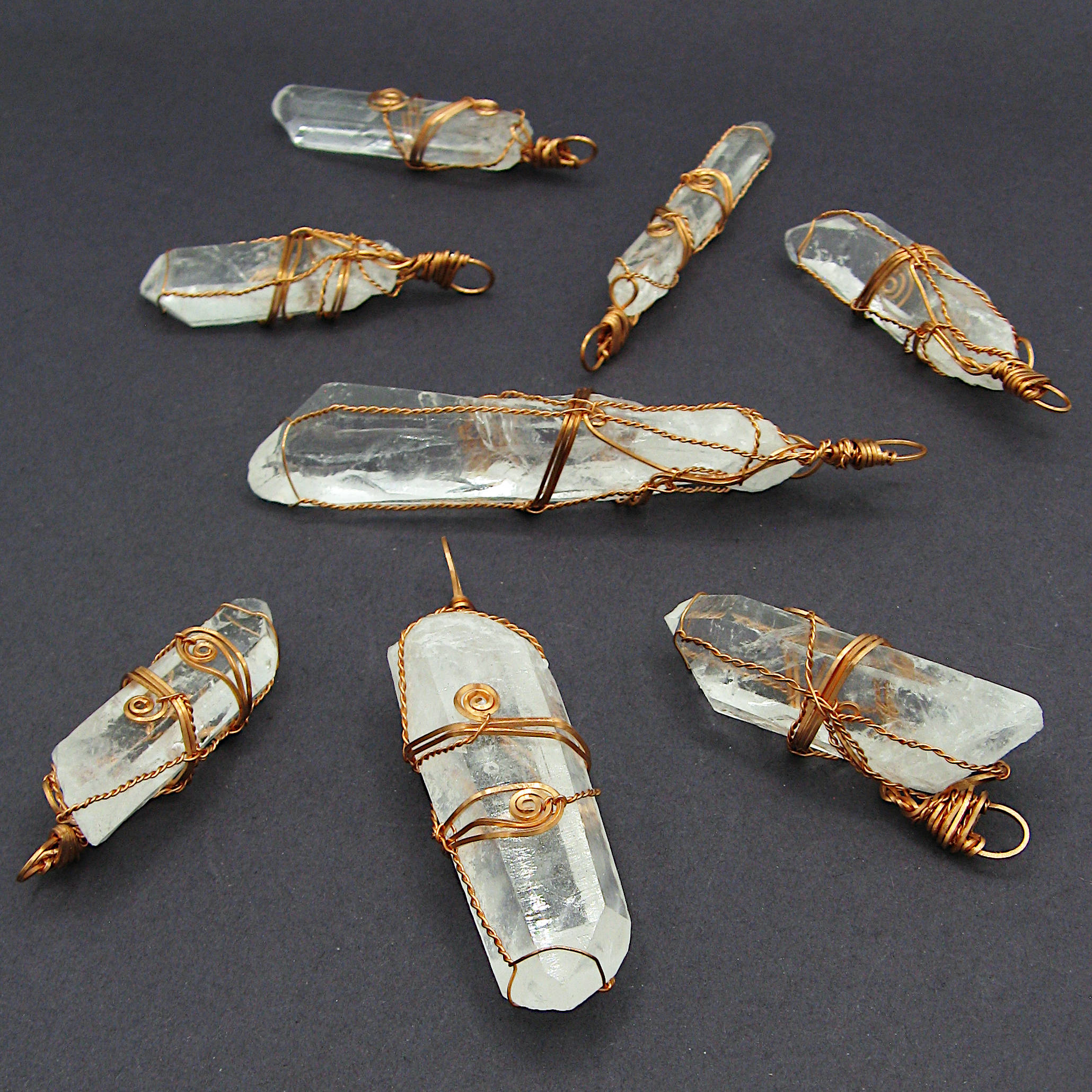 Raw Quartz Crystal Point Handmade Pendant Necklace Copper Wire-Wrapped Two Swirls 24 Inch Chain | Woot & Hammy