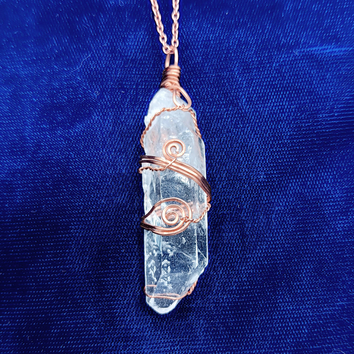 Raw Quartz Crystal Point Pendant Necklace, Copper Wire-Wrapped 24