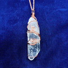 Raw Quartz Crystal Point Pendant Necklace, Copper Wire-Wrapped, with 24" Chain - Handmade - 3 Sizes