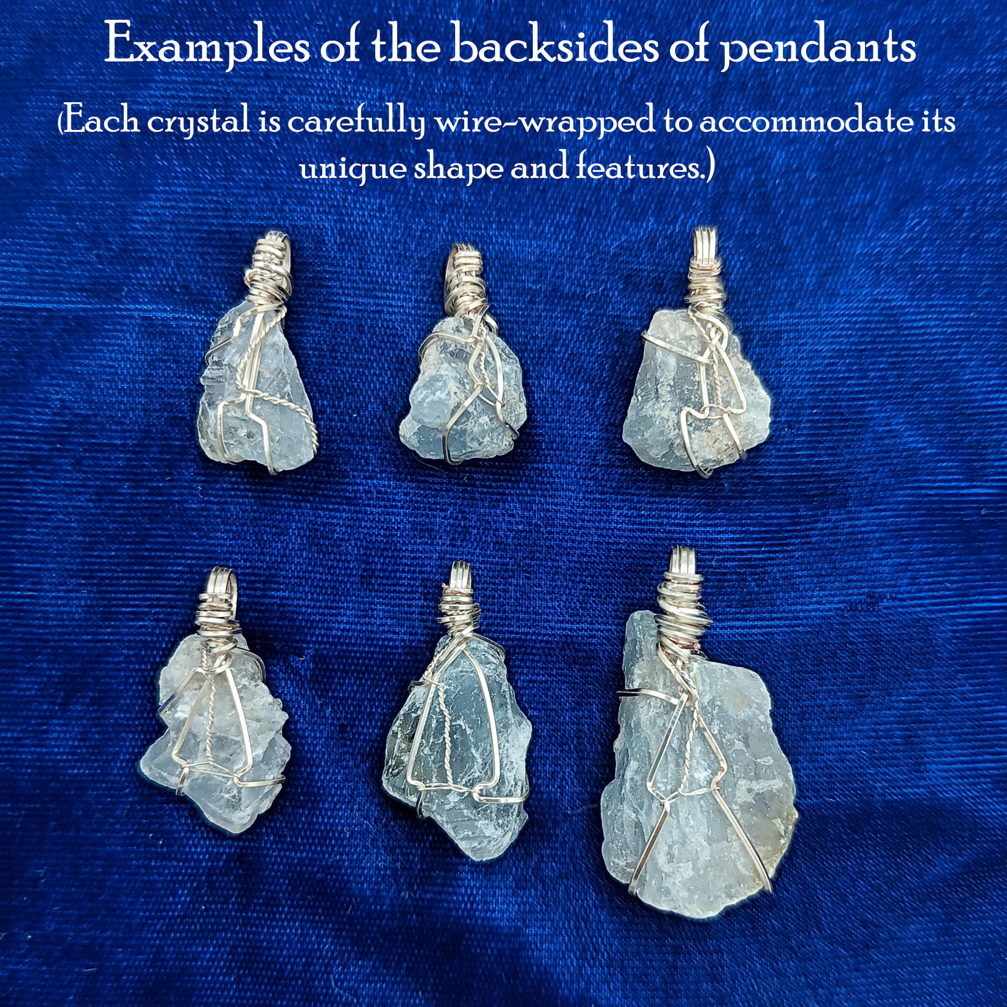Raw Blue Celestite Crystal Pendant, Silver Wire-Wrapped, with 20" Chain, Handmade