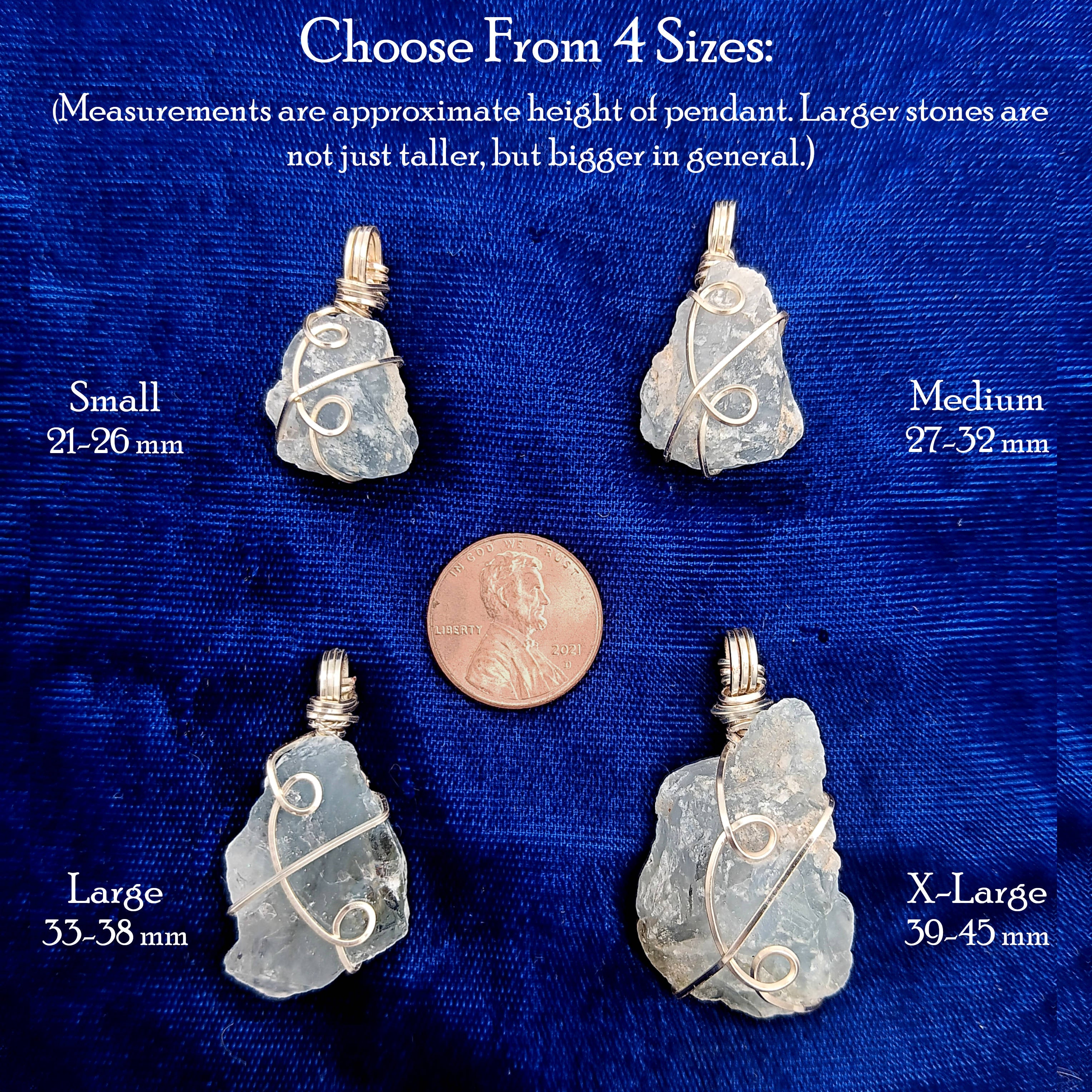 Raw Blue Celestite Crystal Pendant, Silver Wire-Wrapped, with 20" Chain, Handmade