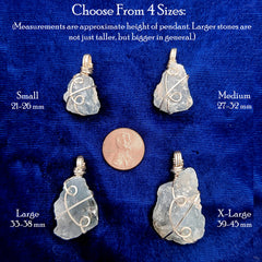Raw Blue Celestite Crystal Pendant, Silver Wire-Wrapped, with 20" Chain, Handmade