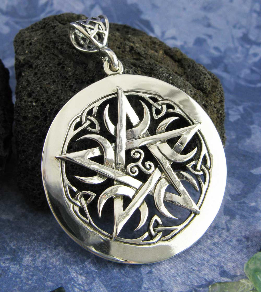 Buy Large Solid 925 Sterling Silver Round Pentacle Pentagram Pendant, Pagan  Talisman Wicca Amulet Online in India - Etsy