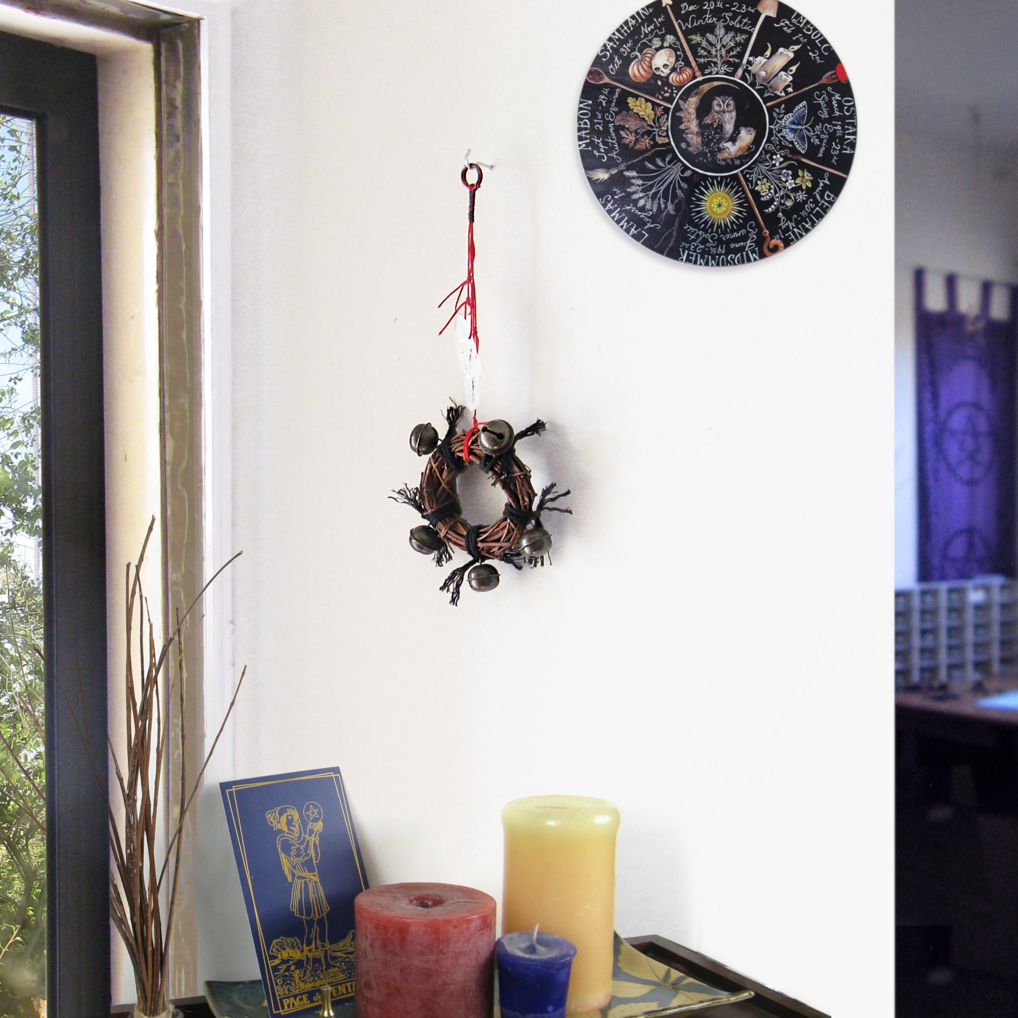 Witch's Bell Wreath, 5 Sleigh Bells 3 Quartz Energy-Cleansing