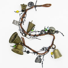Long Hanging Witch's Bell Braided Leather Evil Eyes Glass Porcelain Beads Moon Charms Ouija Handmade Protection Cleansing Pagan Wiccan Decoration Sacred Space Primitive | Woot & Hammy