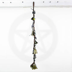 Long Hanging Witch's Bell Braided Leather Evil Eyes Glass Porcelain Beads Moon Charms Ouija Handmade Protection Cleansing Pagan Wiccan Decoration Sacred Space Primitive | Woot & Hammy