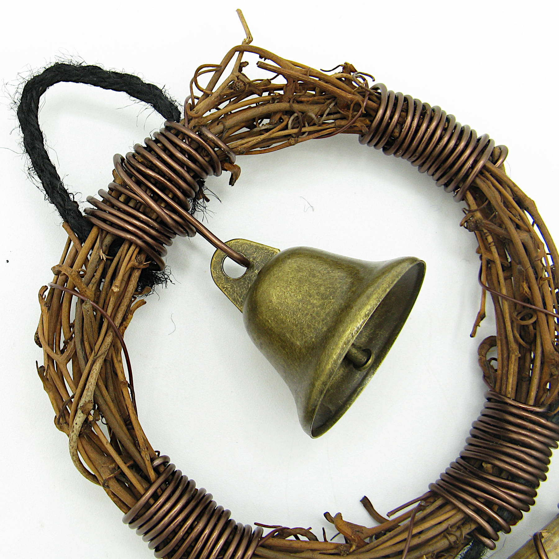 Hanging Witch's Bell Wreath 4 Bells Twig Branch Black Twine Handmade Energy Cleansing Protection Pagan Wiccan Decoration Sacred Space Nature Rustic Primitive | Woot & Hammy