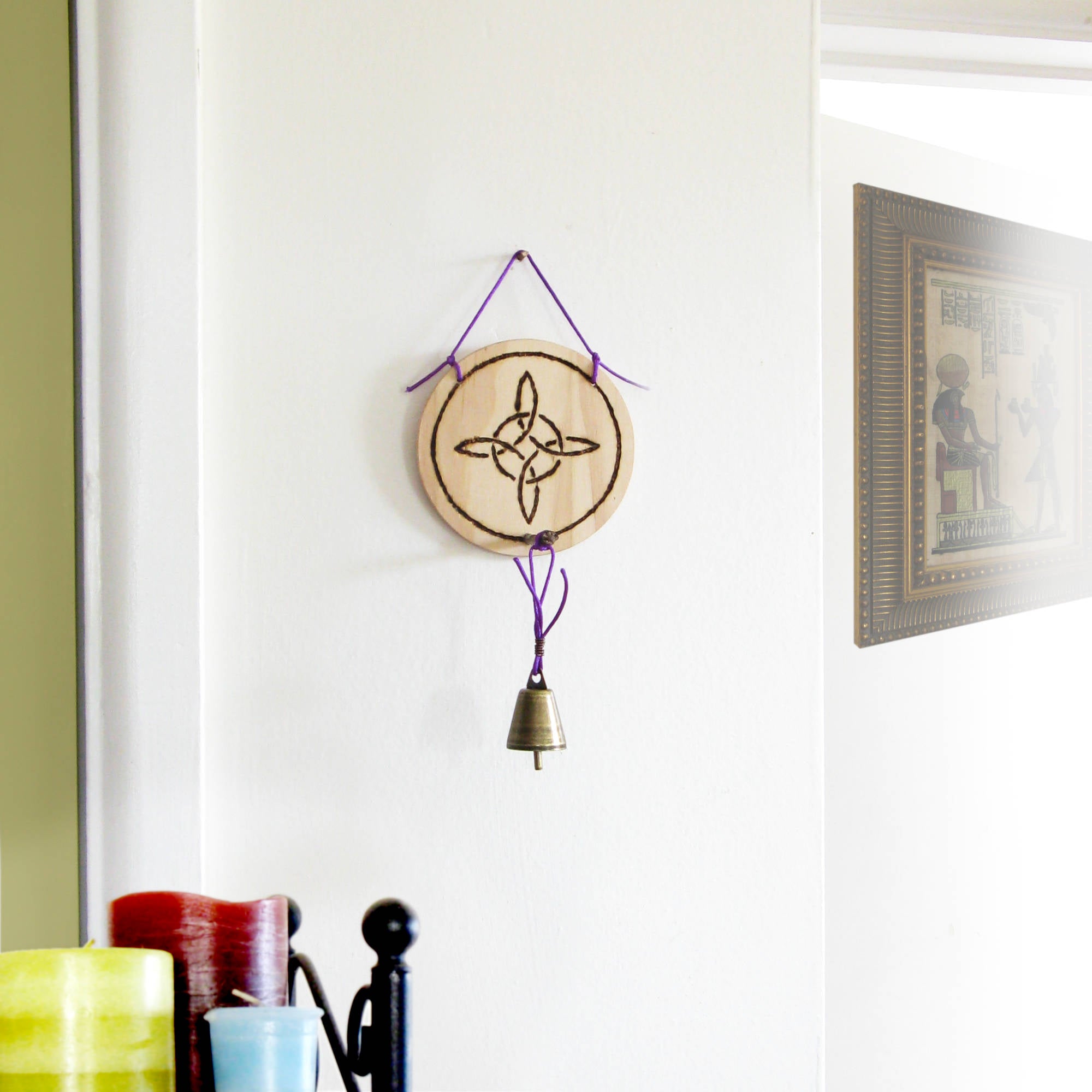 Wood-burned Witch's Knot with Twig and Bell