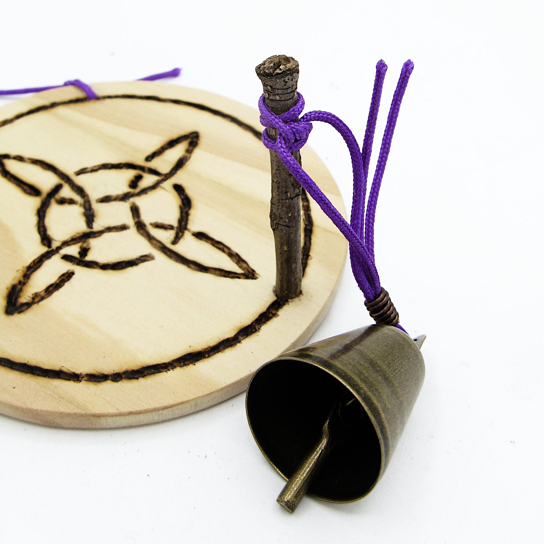 Wood-burned Witch's Knot with Twig and Bell