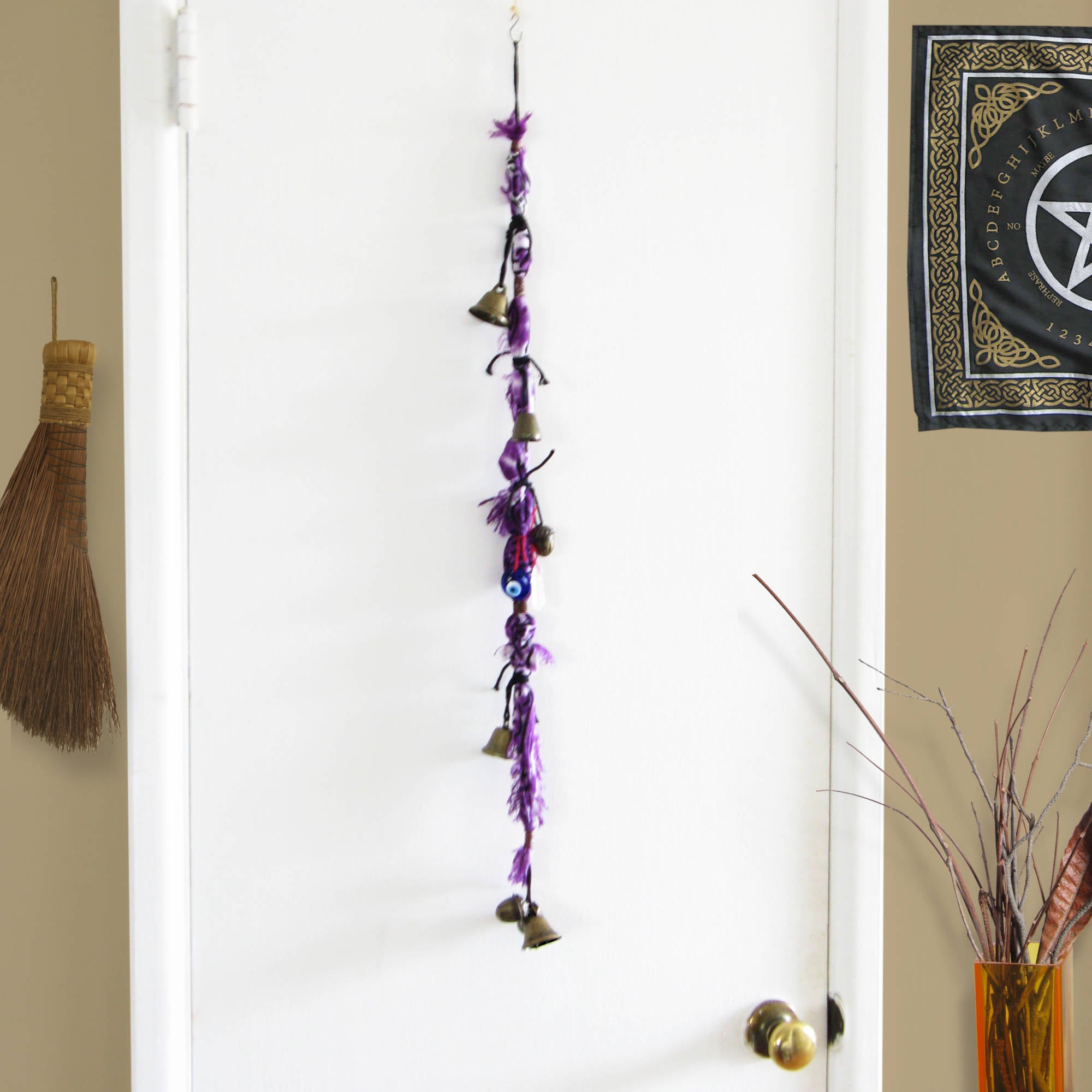 Long Hanging Witch's Bell Altar Cloth Evil Eye Quartz - Handmade - Energy Cleansing Protection Pagan Wiccan Sacred Space Healing Rustic Primitive | Woot & Hammy