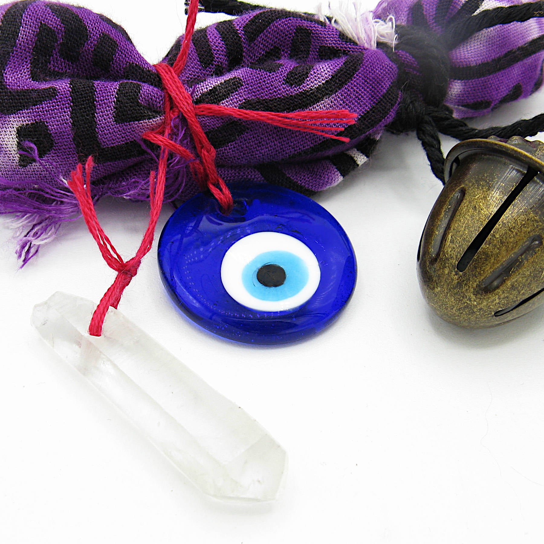Long Hanging Witch's Bell Altar Cloth Evil Eye Quartz - Handmade - Energy Cleansing Protection Pagan Wiccan Sacred Space Healing Rustic Primitive | Woot & Hammy
