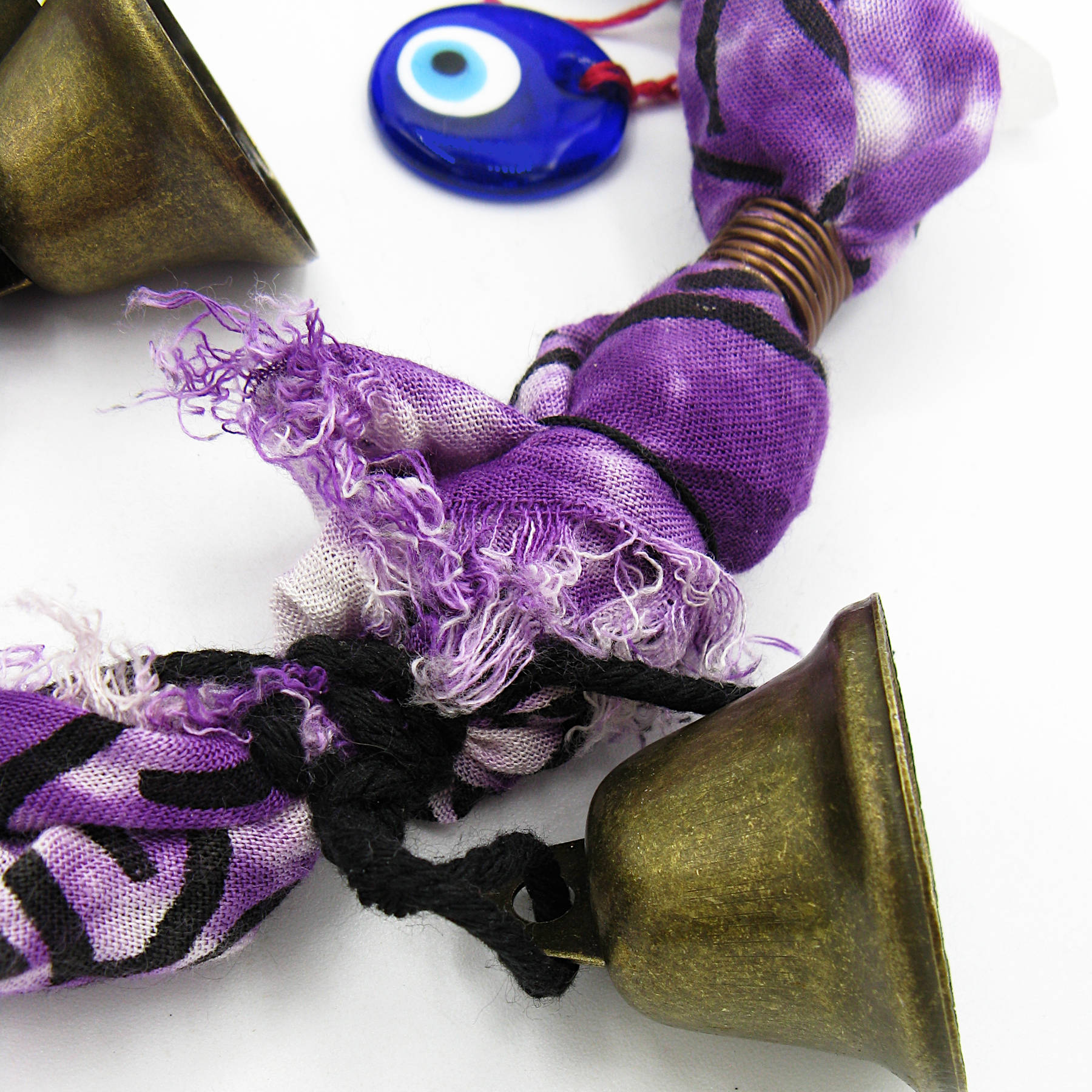 Long Hanging Witch's Bell Altar Cloth Evil Eye Quartz - Handmade - Energy Cleansing Protection Pagan Wiccan Sacred Space Healing Rustic Primitive