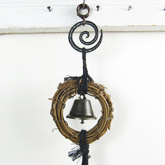 Witch's Bell Small Wreath Black Spiral 3 Large Sleigh Bells Black Cord Energy Cleansing Wiccan Witchy Decor | Woot & Hammy