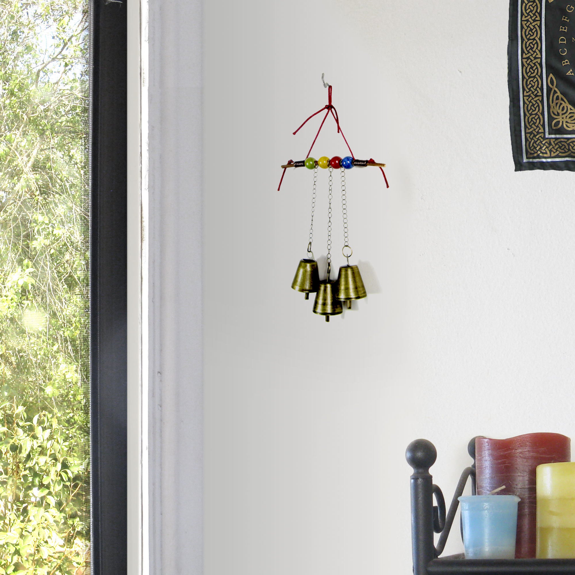 Witch's Bell with Twig, Colorful Beads, Chains Handcrafted Energy Cleansing