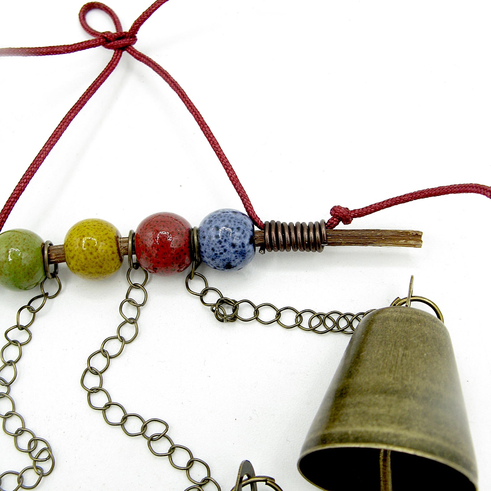 Witch's Bell: Twig, Beads, Chains - Handcrafted