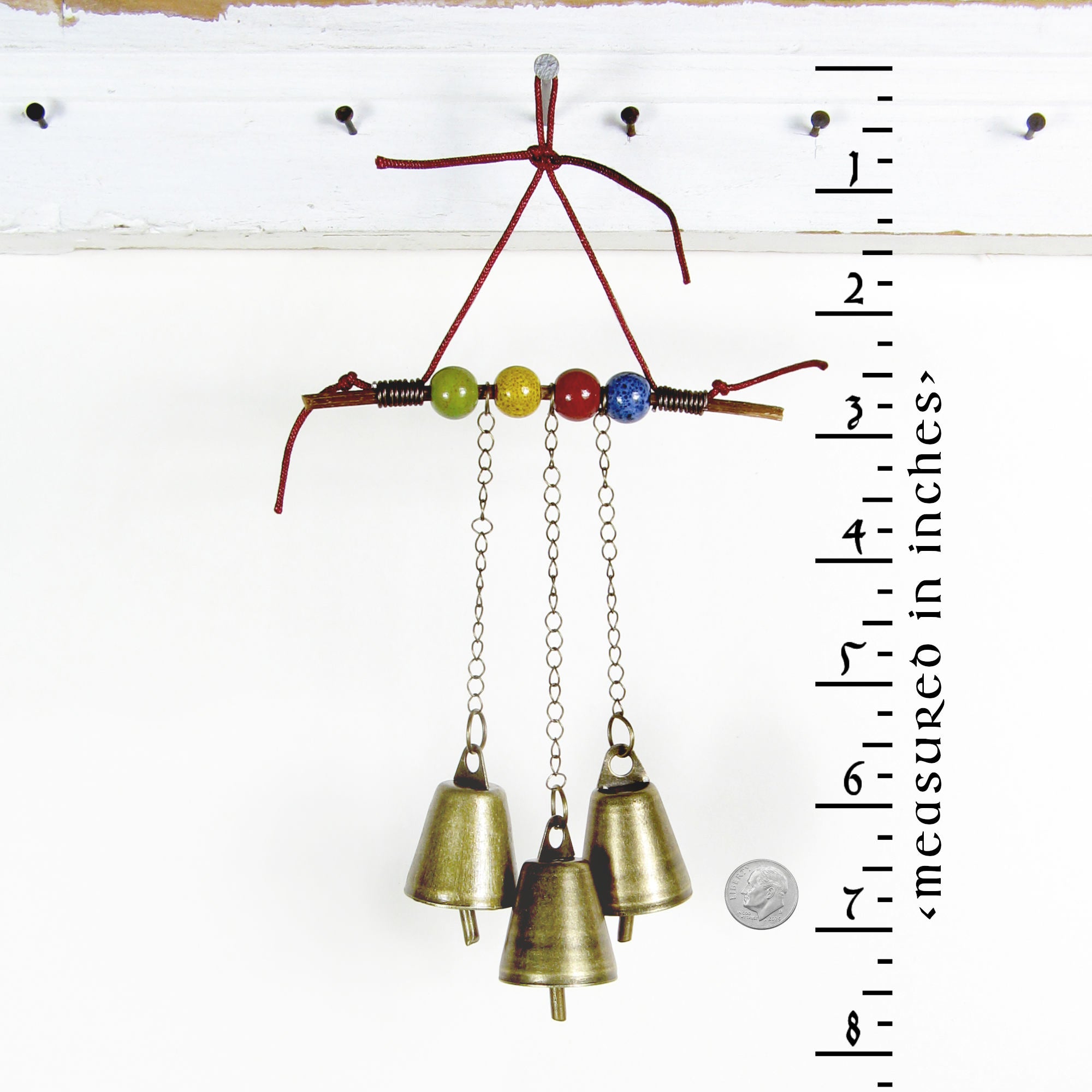 Witch's Bell with Twig, Colorful Beads, Chains Handcrafted Energy Cleansing