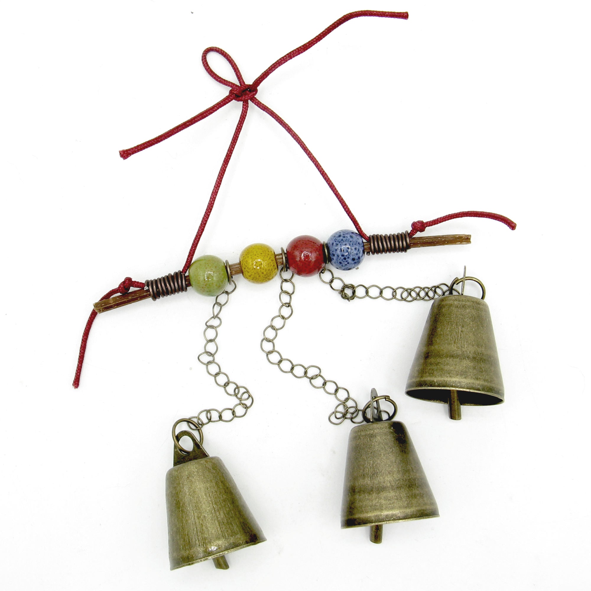 Witch's Bell with Twig, Colorful Beads, Chains Handcrafted Energy Cleansing