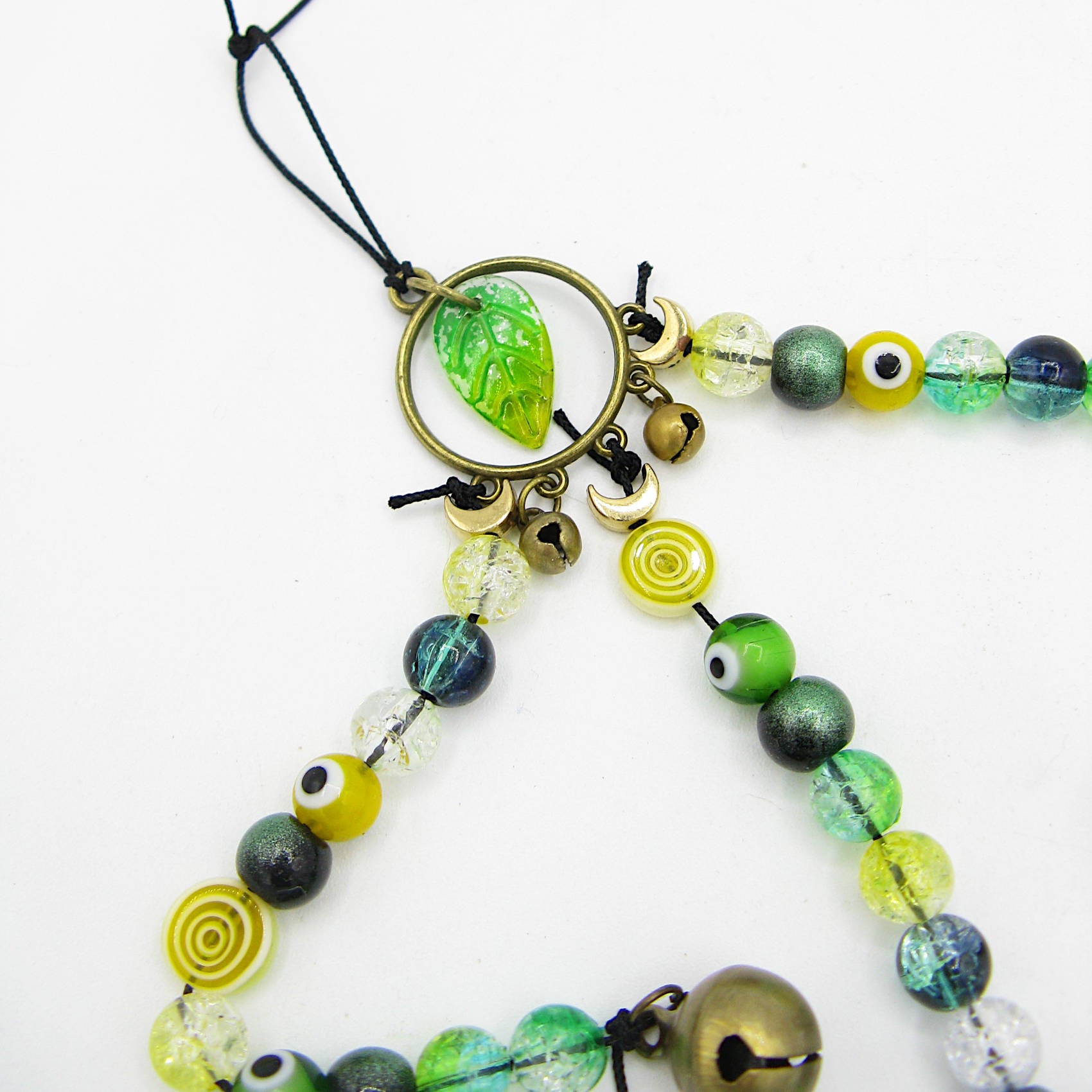 Witch's Bell Suncatcher Talisman Glass Beads Evil Eyes Handcrafted