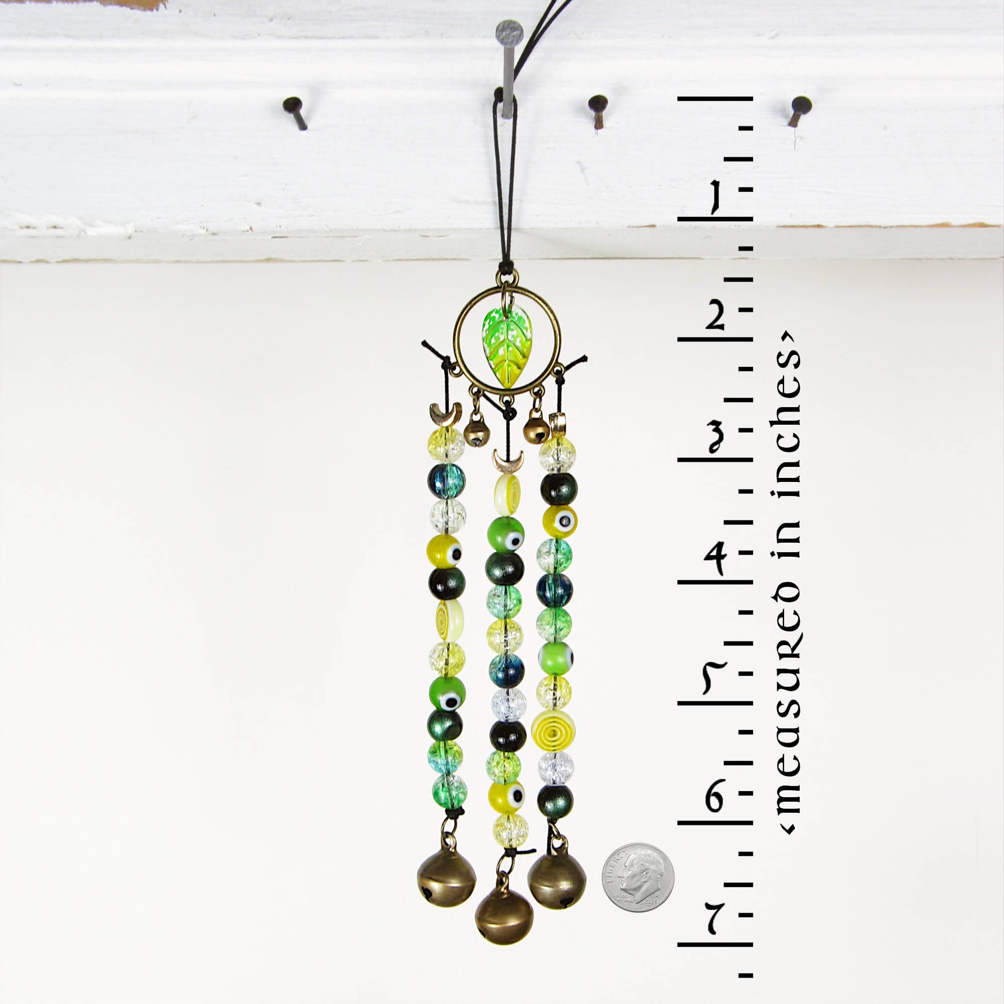 Witch's Bell Suncatcher Talisman Glass Beads Evil Eyes Handcrafted