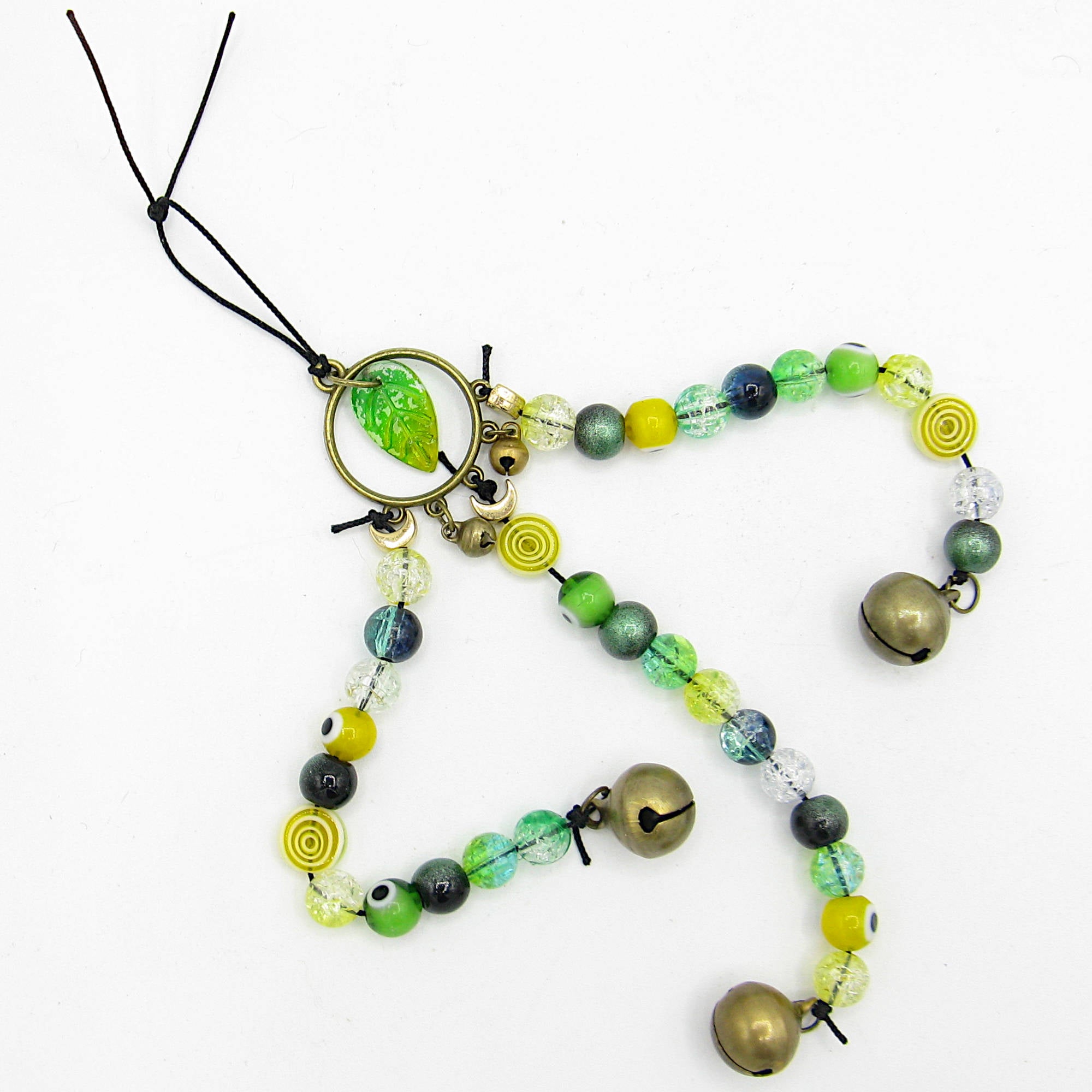 Witch's Bell Suncatcher Talisman Glass Beads Evil Eyes Handcrafted