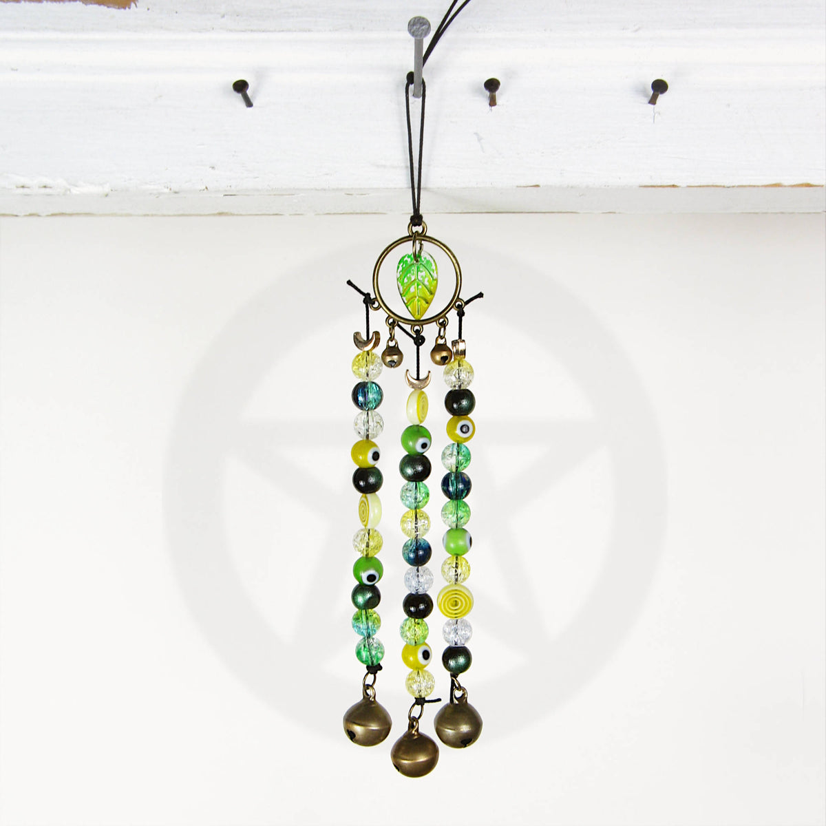 Witch's Bell Suncatcher Talisman Glass Beads Evil Eyes Handcrafted