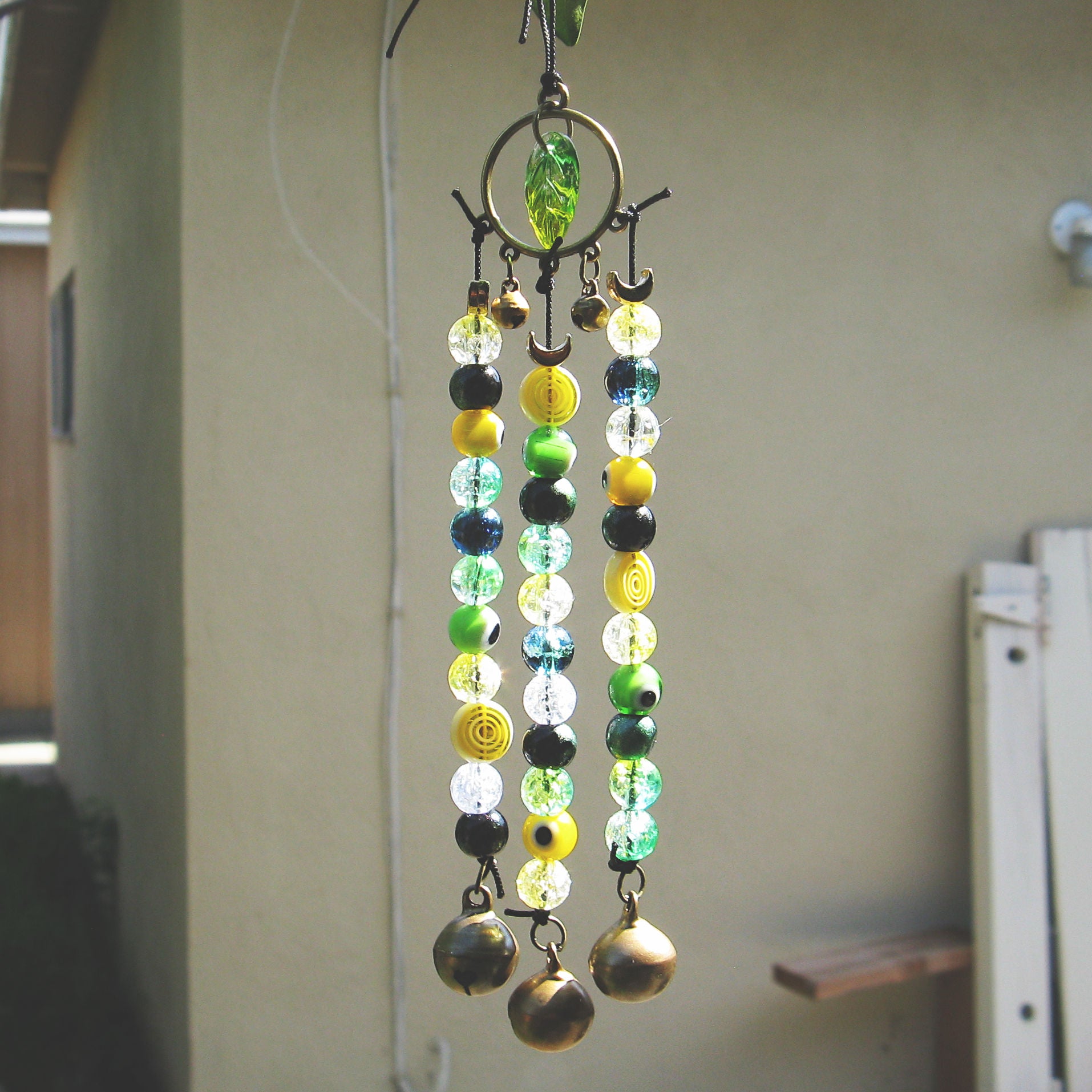 Witch's Bell Suncatcher Talisman Glass Beads Evil Eyes Handcrafted