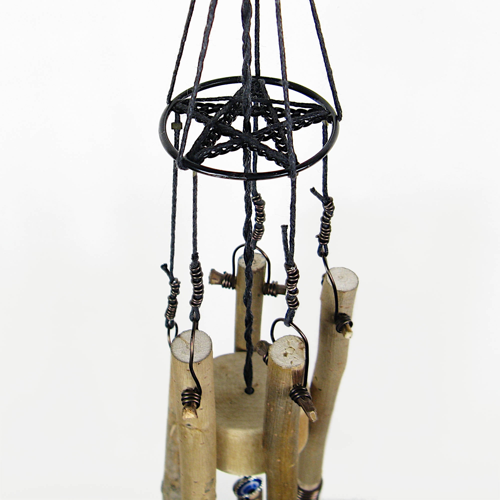 Soft-Sounding Windchime Twigs Chunky Driftwood Bark Evil Eye and Pentacle Charms Handmade | Woot & Hammy