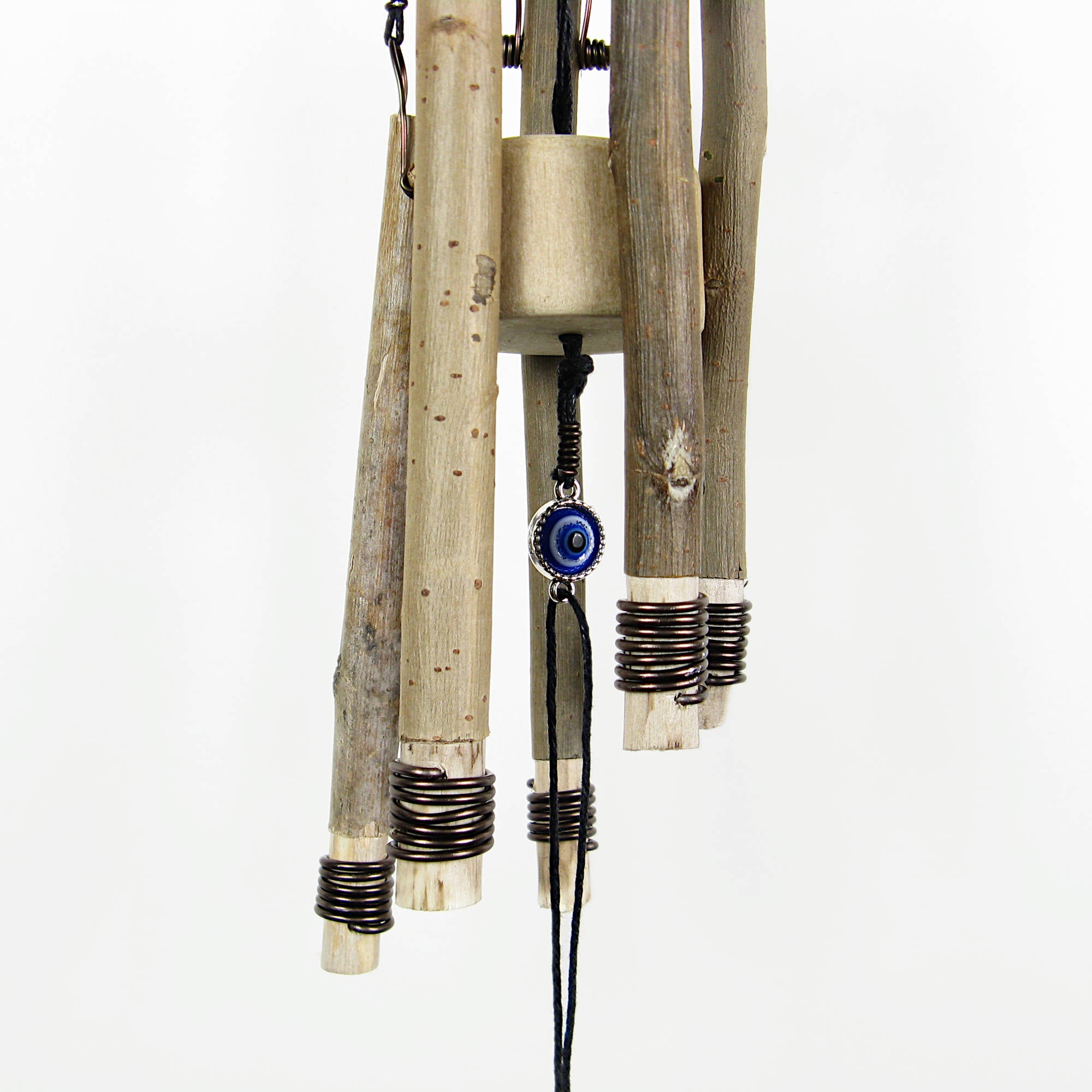 Soft-Sounding Windchime Twigs Chunky Driftwood Bark Evil Eye and Pentacle Charms Handmade | Woot & Hammy