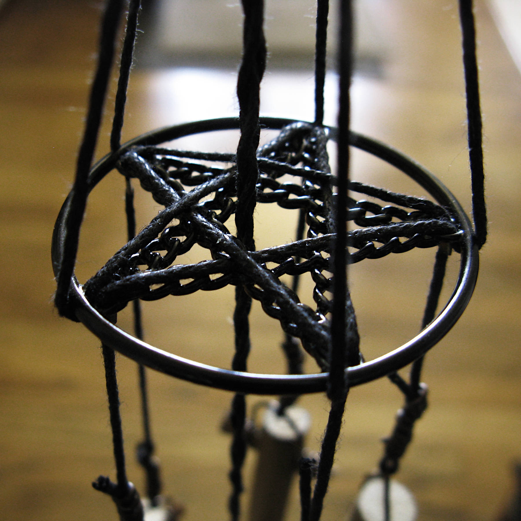 Soft-Sounding Windchime Twigs Chunky Driftwood Bark Evil Eye and Pentacle Charms Handmade | Woot & Hammy