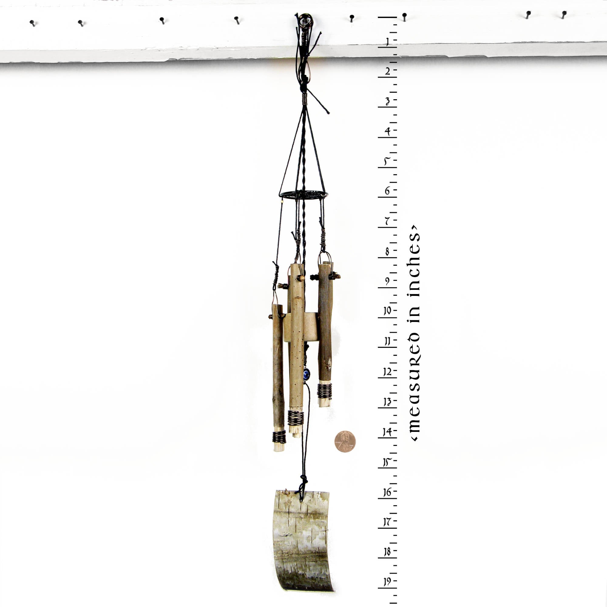 Soft-Sounding Windchime Twigs Chunky Driftwood Bark Evil Eye and Pentacle Charms Handmade | Woot & Hammy