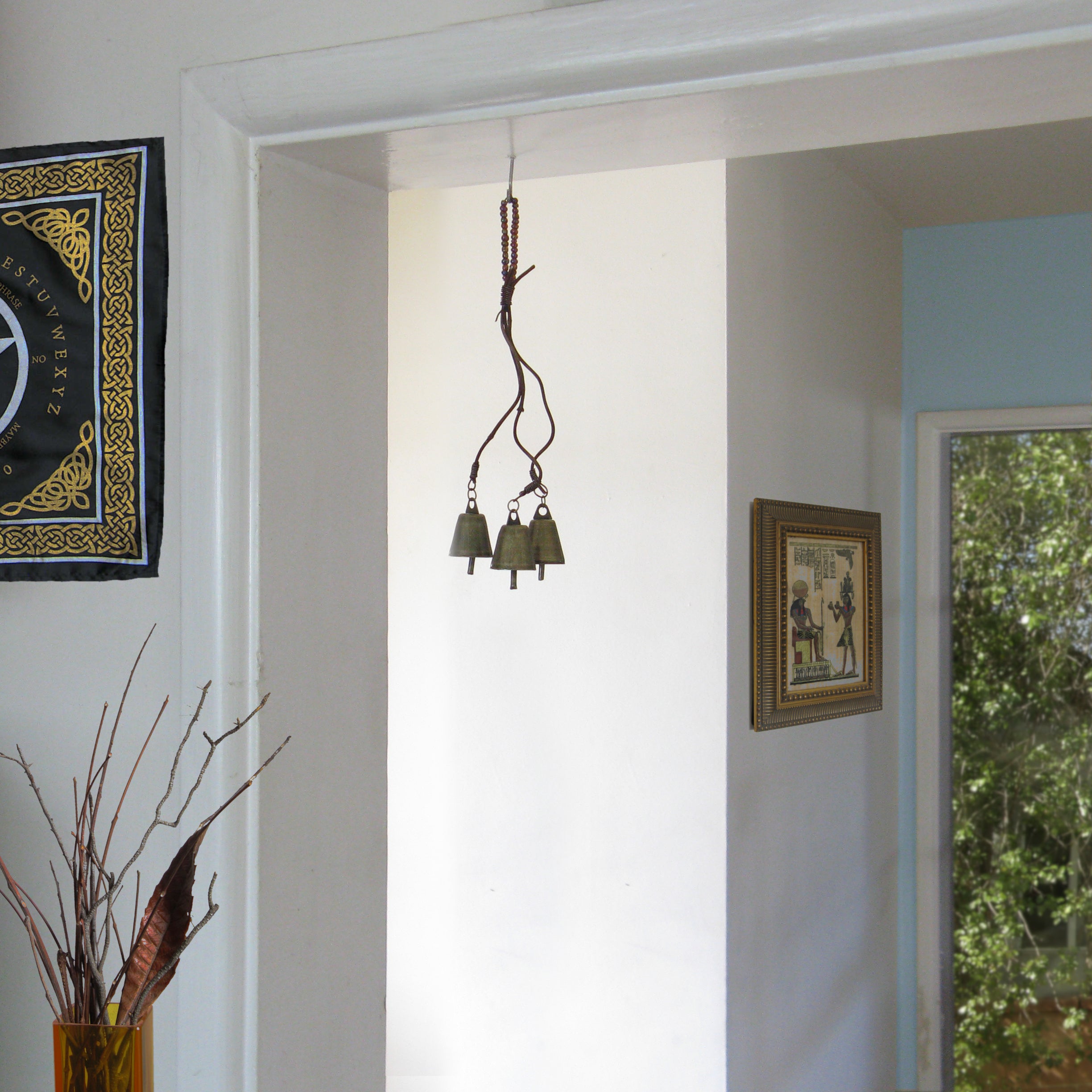 Witch's Bell 3 Bells on Vines with Glass Beads Energy-Cleansing