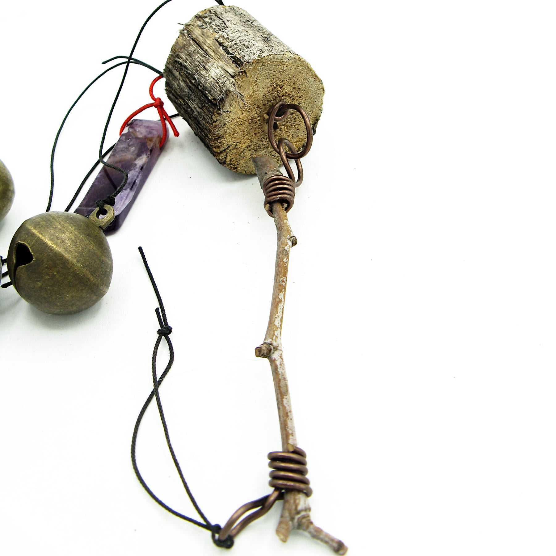 3 Sleigh Bells Polished Amethyst Branch Twigs Handcrafted